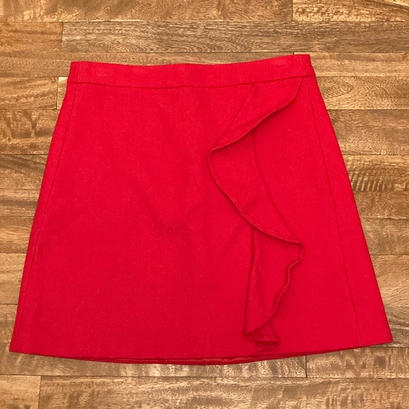 J. Crew red wool ruffle mini skirt, size 4 #G9148 from fall 2017 - Picture 1 of 6